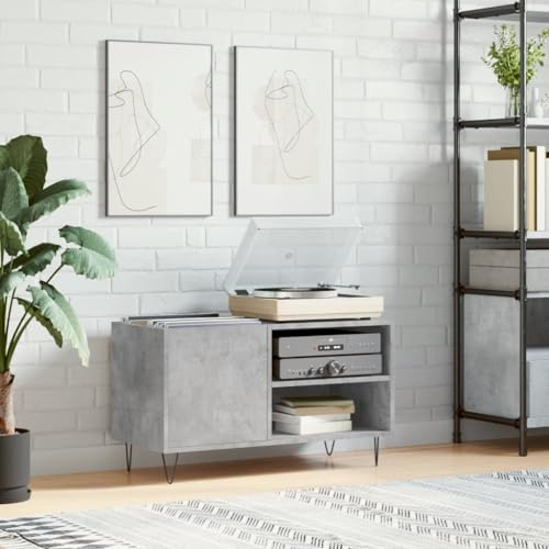 Rantry CD-Schrank, Holztechnik, Grau, Beton, 85 x 38 x 48 cm, CD-Rack, Standregal, Aufbewahrung, Möbel, Bücher, praktisch, dekorativ, Zuhause, Typ 2, Aufbewahrung für DVDs