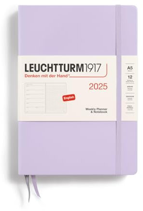 LEUCHTTURM1917 370661 Weekly Calendar & Notebook 2025, Medium A5 Hardcover - 12-Month Planner, Dotted - Lilac, English