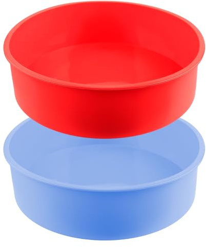 Thyonta Silicone Cake Moulds for Baking 2PCS Non-Stick Moulds Trays Cake Tin Liners 8 Inch Round for Home Kitchen Cake Bread Baking (Blue&Red)
