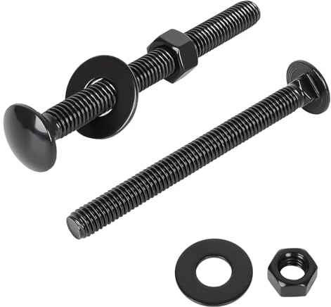 Kit di bulloni a testa tonda 3/8-16 x 6, in acciaio inox 304, viti con dadi esagonali e rondelle piatte, testa rotonda a collo quadrato, filettatura completa, finitura nera, 4 set