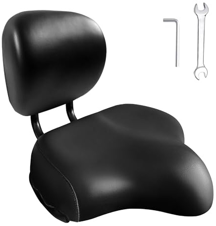 RainFlowwer Bike Seat With Backrest, Oversized Comfortable Ergonomic Design Bicycle Saddle for Men and Women Adjustable Height Bike Saddle for Tricycle Mountain Electric Bike Motorcycle (A-Black)