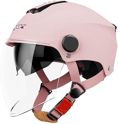 tylxayoxa Casco De Motocicleta, Casco De Scooter, Casco De Cara Abierta con Visera, Casco De Scooter For Niñas, Casco De Ciclomotor For Niño(Pink)