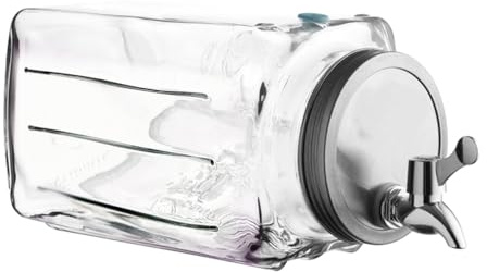 Dispensador de Bebidas con Grifo 3L, Recipiente Transparente de Cristal, Botella Bebidas de Vidrio con Tapa y Cierre Giratorio, Resistente al calor - Longitud 32.5 x Profundidad 13.5 x Altura 32.5cm