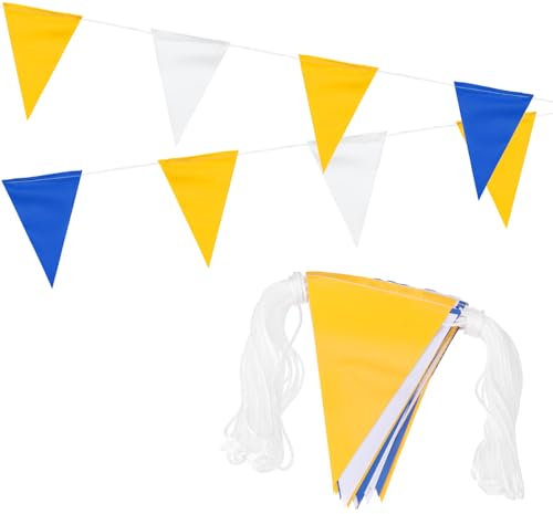 PATIKIL 100 Piedi Bandiere a Pennone, Bandiera di Avvertimento Segnaletica Bandiera Sicurezza per Controllo Traffico Perimetrale Eventi Festa, 45 Bandiere Giallo Bianco Blu