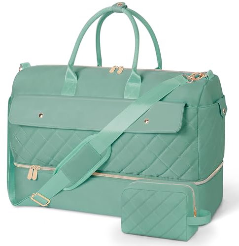 Wedama Weekender-Tasche für Damen, Reisetasche mit Schuhfach für Reisen, Fitnessstudio, Cyan Grün, Large
