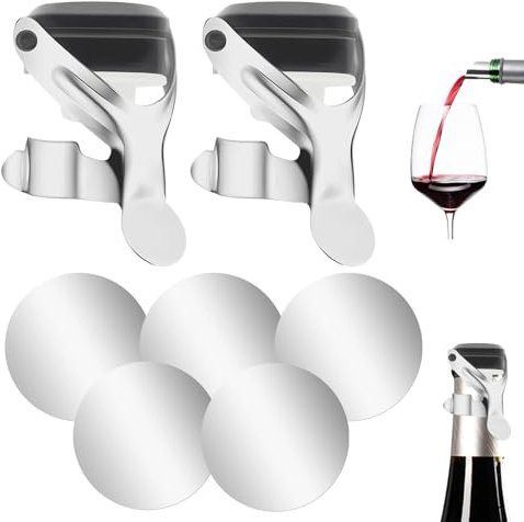 2 Pièces Bouchon Champagne et Vin en Acier Inoxydable - Bouchon Réutilisable pour Bouteilles à Bulles avec 5 Verseurs - Conserve le Vin Frais