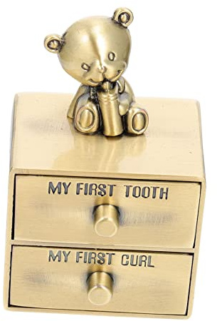 Goldene Aufbewahrungsbox für Milchzähne mit Bärenform und 2 Schubladen | Zinklegierung, Tragbar und Leicht, für Kinder und Mädchen, Kompakte Sammelbox für Erinnerungen