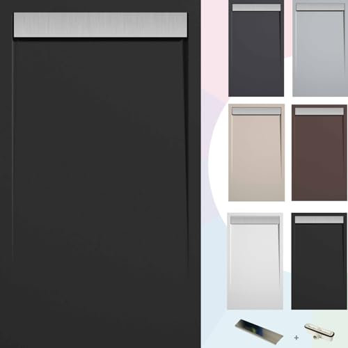 SOULBATH Plato de Ducha - Resina - Gel Coat - Textura Liso/Piedra - Antideslizante - Color Negro - 130x90- Extraplano 3cm. Incluye Válvula de desagüe - Rejilla Inox.