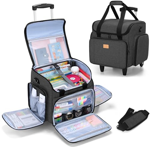 Luxja Lehrer-Tasche Trolley, Lehrertasche mit Rollen, Arbeitstasche Lehrer | Lehrer Trolley, Rollende Lehrer Tasche Groß, Leherin Aktentasche für Unterwegs, Laptoptasche für Lehrer, Schwarz