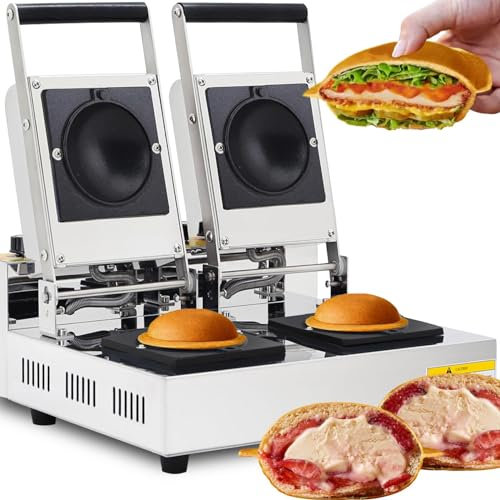 Commercial Panini Press Machine Electric Burger Waffle Maker, Electric Ice Cream Sandwich Burger Maker Stuffed Waffle Machine Double Head - Perfect for Milk Tea Shops!