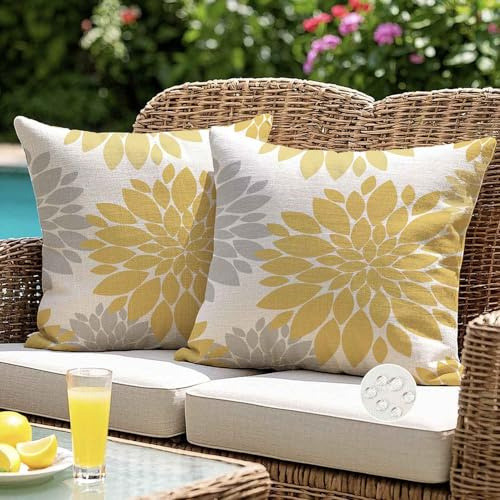 ViaElayu Outdoor Kissenbezug 40x40 Frühling Gleb Blumen Kissenhüllen Zierkissenbezug Dahlien Wetterfest Dekokissen Kissen Couchkissen Sommer Kissenbezüge Wohnzimmer Garten Sofa Deko 2er Set