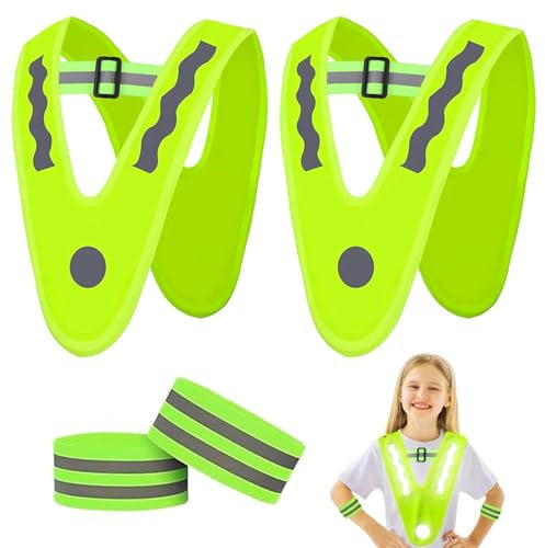 MOSTEDE Gilet di Sicurezza Giubbotto Riflettente per Bambini 4 Pezzi Gilet Riflettente con Fascia Elastica per Bambini Gilet Riflettente per Bambini con Spallacci per Corsa,Ciclismo,all'aperto,Gite