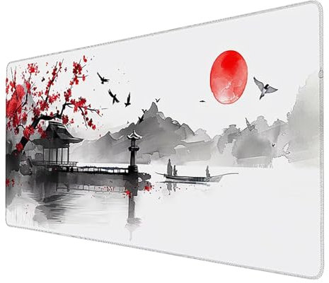Alfombrilla Ratón, Alfombrilla Ratón XXL Gaming Tapete Escritorio Ordenador (1400x600x3mm) Protector Escritorio Alfombrilla, para Ratón Láser y Óptico (Pintura de paisaje) (Color Blanco) 5-M-4
