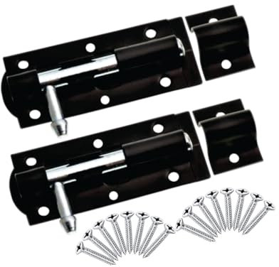Black Door Bolts 4 Durable Sliding Lock Latch Slide Bolts Lock with Screws Door Security Bolts Perfect for Kitchen Bathroom Shed Boxes Door Yard Garage Gates Home Accessory (2Pack)