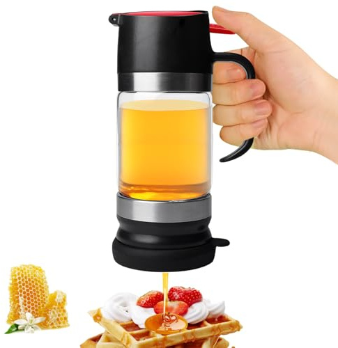 Honigspender Glas, 300ml Honigspender Tropffrei Glas, Honig Spender, mit Griff, Für Honig, Sirup, Ahornsirup, Marmelade, Kaffee Und Tee, Schwarz