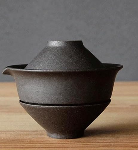 Gohobi Service à thé de voyage Gaiwan en céramique fait à la main – Théière et tasse Gongfu portable – Ensemble cadeau de thé à emporter de style japonais-chinois (3 couleurs) (noir)