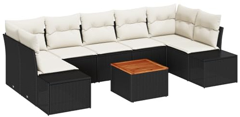 vidaXL Trädgårdsoffset med kudde 8 pcs Svart konstrotting, Modern, hållbar, lätt, UV-skyddad rattan-soffa, modulär utomhusmöbel, perfekt för lounge på uteplats
