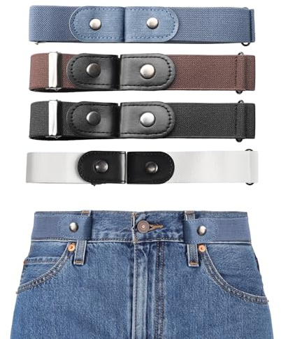 Flearitzo Ceinture Extensible sans Boucle 4 pièces Ceinture sans boucle élastique invisible ceinture élastique femme homme Invisible ceintures réglables pour jeans pantalons