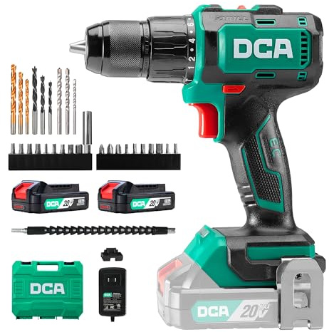 DCA 20V Brushless Hammer Drill Set Cordless, 55Nm Max Torque Impact Drill,13mm All-Metal Chuck,27000 IPM，18+1+1 Torque Setting, (0-450/1800RPM), Compact Design with 2*2.0Ah Battery & Charger ADJZ2055i