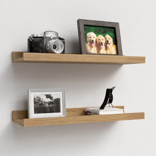 RICHER HOUSE Wandregal Eiche, 40 x 13 cm, Schweberegal aus MDF Holz,2er Set | Bilderleiste, Wandboard, Regal Wand für Fotorahmen und Dekos, Wohnzimmer, Kinderzimmer, Schlafzimmer, Küche, Badezimmerwand
