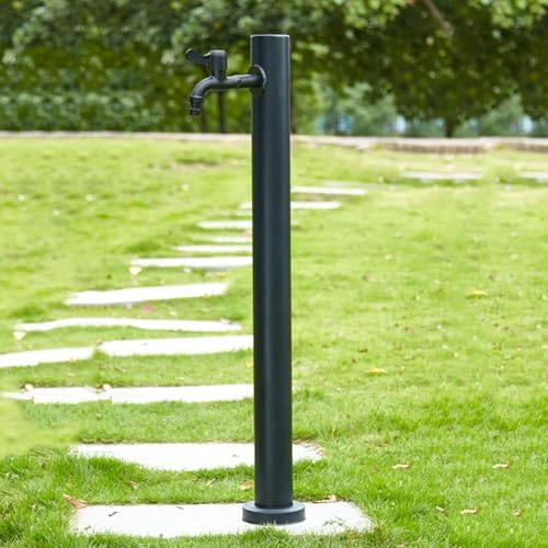Runde Wasserzapfstelle aus Edelstahl, Frostschutz Gartenwassersäulen für Draußen, Standbrunnen Garten mit Wasserhahn für Bewässerung Zierbrunnen (95cm/37in)