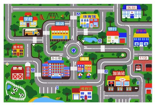 Biniveil Alfombra Bebé Suelo, Juguetes Sensoriales Y Tapete De Actividades para Bebé, Alfombra Educativa Urbana, Actividades para Niños Y Manta Plegable para Gatear En Interiores