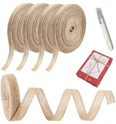 EULAPGOE Nastri di Juta Naturali 5 Rotoli 10 Metri con Forbici, Nastro Decorativo 6mm per Confezioni Regalo, Artigianato, addobbi Natalizi e Fai da Te Rustico