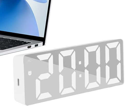 Orologio da scrivania digitale – Display a LED 16 x 6 x 2 cm, guscio a specchio in ABS, funzionamento silenzioso con data, sveglia luminosa per camera da letto, soggiorno, ufficio, comodino e
