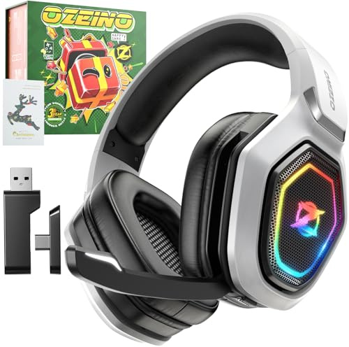 Ozeino Casque Gaming sans Fil pour PC PS5 PS4, 2.4GHz Audio sans Perte, USB & Type-C | Édition Festive - Inclut Un Coffret Cadeau Festif