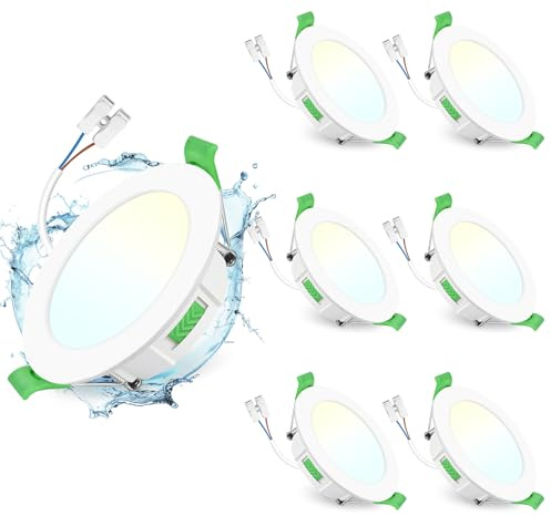 GeyouLux Einbaustrahler LED 230V Dimmbar, 65-75mm Lochmaß LED Spots 6er Set | 7W 700LM Einbauleuchten, IP44 2700K/4000K/6500K Deckenspots, Extra Flach Einbauspots für Badezimmer Küche Wohnzimmer, Weiß