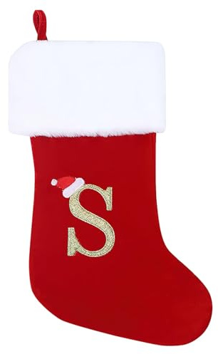 Weihnachtsstrumpf Personalisiert 50cm Großer Nikolausstrumpf mit Buchstaben Plüsch Stockings Hängender Weihnachtsmann mit Namensschild Ornamentes Weihnachtsdekorationen für Weihnachtsbaums und Heim