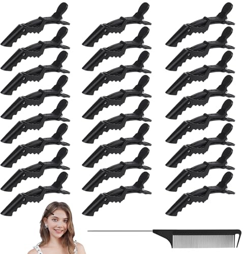 24 Stück Haarspangen, Haarklammern Schwarz, Abteilklammern Krokodil HaarKlammern, Professionelle Combi-Clip Haarclips für Salon Friseur die Meisten Frisuren