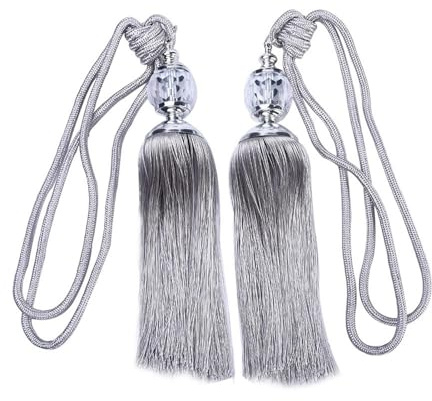 Curtain Tiebacks, Crystal Beaded Tassels Curtain Tie Back, Ball Strap Crystal Tassel C-urtain Tieback Window Accessories C-urtain Clips(COLOR:Gray)