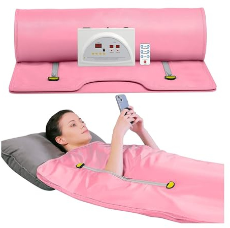 Couverture de sauna brûlante graisse, couverture chauffante en tissu Oxford for détox corporelle for salon beauté thérapie spa à domicile (style fermeture éclair) pour un usage domestique(Pink)