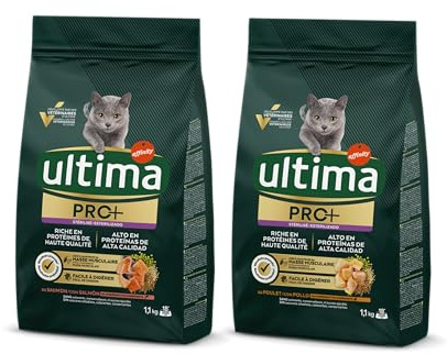 Ultima Pro + Pienso para Gatos con Salmón - 1,1kg + Ultima Pro + Pienso para Gatos con Pollo - 1,1kg