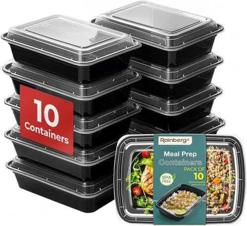 Rainberg Meal Prep Containers 1 Compartment, BPA Free Reusable Food Prep Containers with Lids - Microwave, Freezers & Dishwashers Safe - Stackable Storage Lunch Boxes (10)