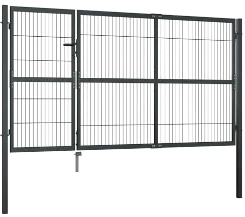 Welded Mesh Gate with Lock and Keys, Heavy Duty Garden Gate for Patio, Anthracite Powder Coated Fence Rust Resistant Outdoor 350x140