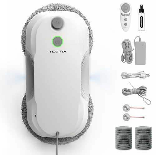 Tosima W5 Pro 6400 Pa Robot Lavavetri, Doppia Spruzzatura ad Ultrasuoni, Pulitore Automatico per Vetri, Telecomando, 20 Panni in Microfibra