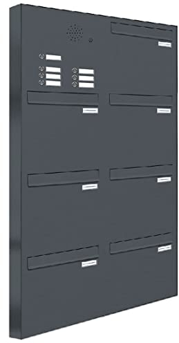 AL Briefkastensysteme 7er Briefkasten für Tür/Zaundurchwurf mit Klingel, in Anthrazit Grau RAL 7016, 7 Fach Briefkastenanlage Design modern