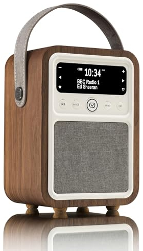 VQ Monty Radio DAB Plus/DAB con Cassa Bluetooth, FM e Radio Sveglia Funzione - Alimentata da Rete e Batteria Radio Portatile Vintage con Antenna, Presa Cuffie e Porta USB - Noce