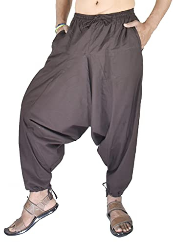 Whitewhale herr bomull solid haremsbyxor yogabyxor hippie, Brun, one size