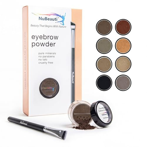 Mineral Eyebrow Powder by NuBeauti - Natural Brow Makeup Kit with Angled Contour Brush for Precision Sculpting to Color Eyebrows Precisely for Beautiful Perfect Professional Brows - (Dark Brown)