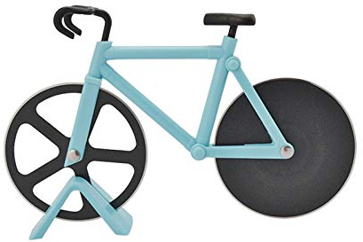 SENRISE - Cortador de pizza para bicicleta (doble acero inoxidable, antiadherente, con soporte, para amantes de la pizza, 1 unidad, azul bebé)