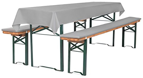 TexDeko Bierbankauflage gepolstert 220x25x4cm XL waschbar mit Reißverschluss 3TLG Set Blickdicht Tischdecke 250x100cm (universal) Grau wasserabweisend