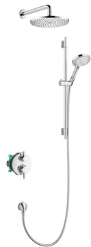 hansgrohe Raindance S Complete Shower System Shower Set 3-Spray PowderRain, Rain, and Massage Volume and Auto Temperature Control in Chrome, Rough and Shower Valve Included 2.5 GPM, 04915000