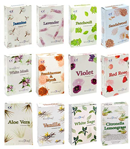 Stamford London 37367 Floral Variety Set Incense Cones - 12 Packs x 15 Cones, Black