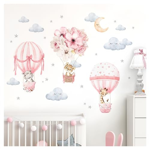 Little Deco Wandtattoo Wandsticker Kinderzimmer Tiere Heißluftballon Wandaufkleber Blumen Wanddeko Spielzimmer Babyzimmer Wandbild Kinder Mädchen DL658-4