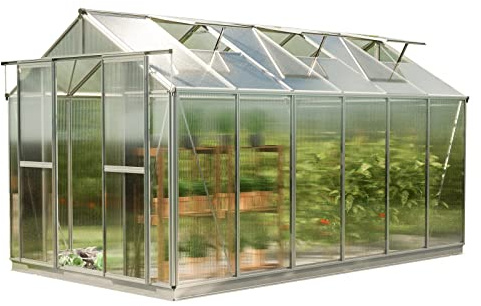 GFP Gewächshaus Saphir 6 aus Alu 259x384 cm ca. 8 mm Doppelstegplatten mit Fundamentrahmen, automatischer Fensteröffner Transparent