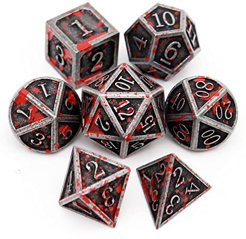 Haxtec Bloodstained Metal DND Dice Set Blood On Dice D&D Polyhedral RPG Dice With Leather Dice Bag for Dungeons and Dragons Gifts TTRPG