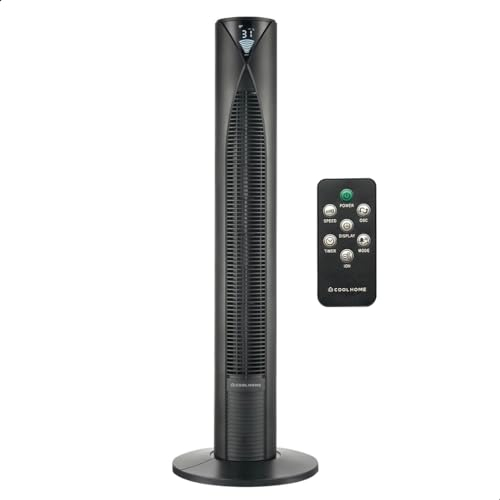 CoolHome Ventilatore torre CF2205 con telecomando e funzione ionizzatore schermo LED dimmerabile 96 CM - nero